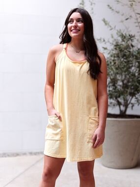 Jadelynn Brooke Pale Yellow Scoop-Neck Romper Dress with Contrast Trim